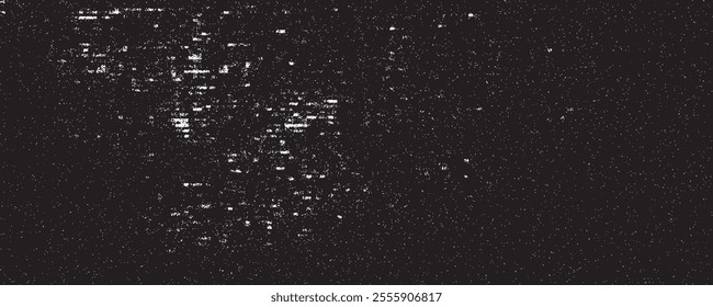 Distressed white grainy texture. Dust overlay textured. Grain noise particles. Snow effects pack. Rusted black background. Vector illustration