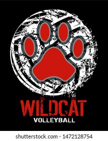 Distressed Wildcat Volleyball Team Design With Paw Print For School, College Or League