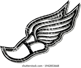 distressed winged track foot symbol for school, college or league