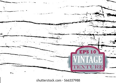 Distressed wood surface vector texture. Aged wooden surface. Black and white vector overlay. Obsolete timber background. Vintage effect grit texture. Natural wooden board trace. Lumber surface