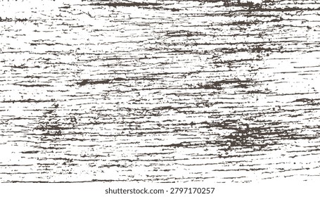 Distressed wood texture with cracked peeling paint on white background. Rustic vector overlay, weathered wooden background, aged surface effect, textured graphic design