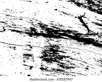 Distressed wooden board background. Grunge black and white vector texture. Weathered timber texture. Aged lumber with natural structure overlay for vintage effect. Wooden grit trace. Old rough timber 