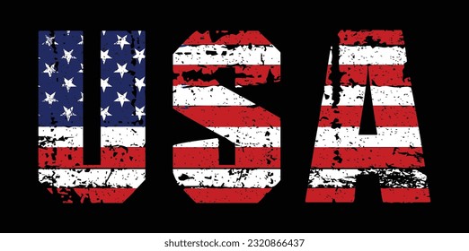 Distressed Word USA With Flag