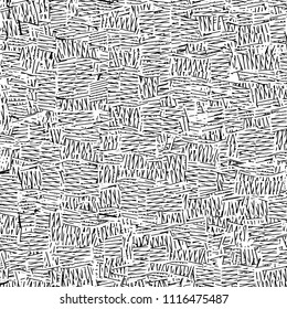 Distressed woven texture. Graphics in black and white. Vector illustration.