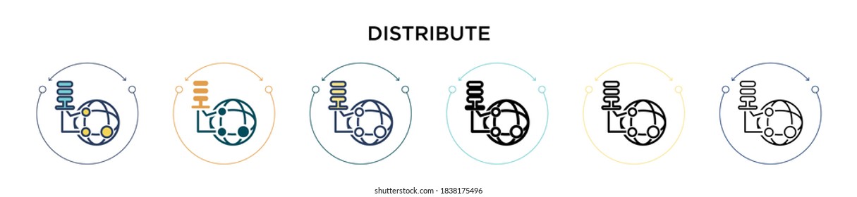 Distribute icon in filled, thin line, outline and stroke style. Vector illustration of two colored and black distribute vector icons designs can be used for mobile, ui, web