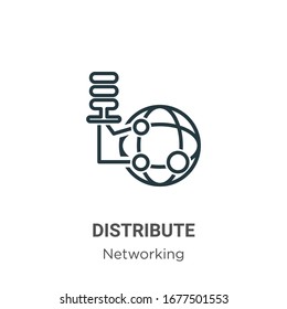 Distribute outline vector icon. Thin line black distribute icon, flat vector simple element illustration from editable networking concept isolated stroke on white background