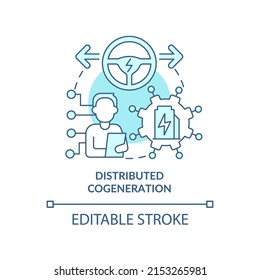 Distributed cogeneration turquoise concept icon. Successful energy management abstract idea thin line illustration. Isolated outline drawing. Editable stroke. Arial, Myriad Pro-Bold fonts used