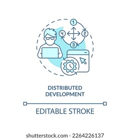 Distributed development turquoise concept icon. Version control advantage abstract idea thin line illustration. Isolated outline drawing. Editable stroke. Arial, Myriad Pro-Bold fonts used