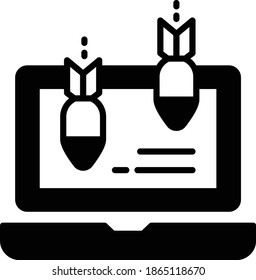 Distributed DoS attack vector Glyph icon design, Cloud computing and Web hosting services Symbol on White background, Application layer attacks Concept, Machine Hacking Attempt Design,