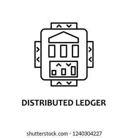 distributed ledger icon with name. Element of crypto currency for mobile concept and web apps. Thin line distributed ledger icon can be used for web and mobile