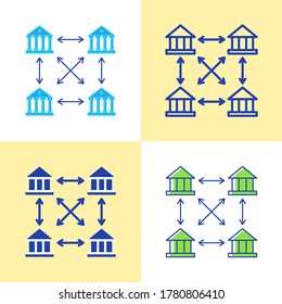 Distributed ledger icon set in flat and line style. Blockchain technology concept. Vector illustration.