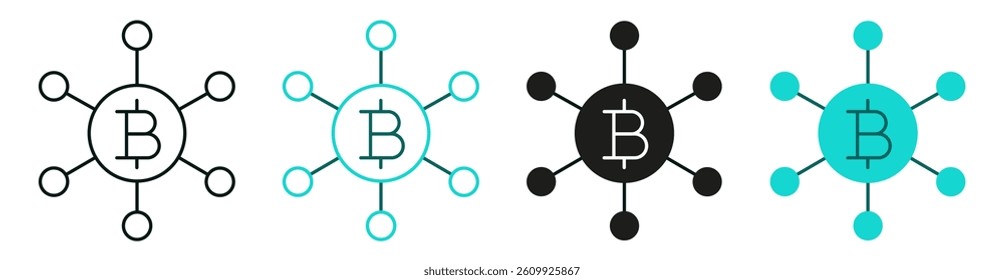 Distributed ledger line icon set. Cryptocurrency, Blockchain, Technology, or digital money concept. Crypto symbol. Solid color or black logo for web or mobile app. Editable vector stroke. 