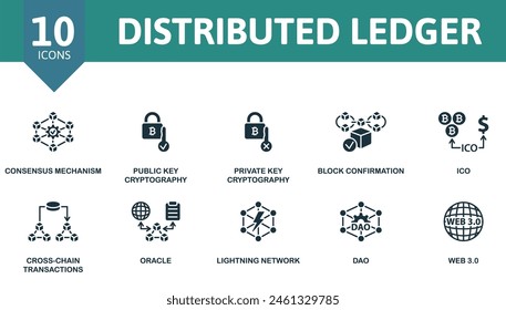 Distributed ledger set. Creative icons. Editable elements.