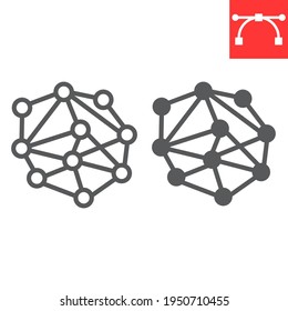 Distributed network line and glyph icon, connect and marketing, distribution network vector icon, vector graphics, editable stroke outline sign, eps 10