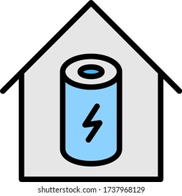 Distributed  On-site electricity generation facilities Vector color icon design. Power house Building Sign Concept. Smart Self Sustainable  Home Battery Cell with charge sign on white background