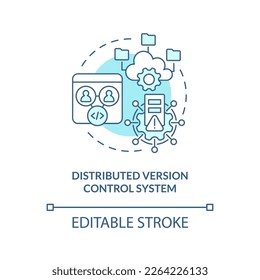 Distributed version control system turquoise concept icon. Code changes management abstract idea thin line illustration. Isolated outline drawing. Editable stroke. Arial, Myriad Pro-Bold fonts used