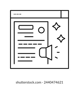 distribución de la línea de comunicado de prensa vector. distribución de la señal de comunicado de prensa. símbolo de contorno aislado ilustración negra