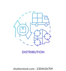Distribution blue gradient concept icon. Logistic service. Element of supply chain management abstract idea thin line illustration. Isolated outline drawing. Myriad Pro-Bold font used