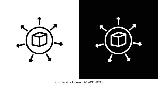 Distribution box icons in line style. Editable black and white strokes