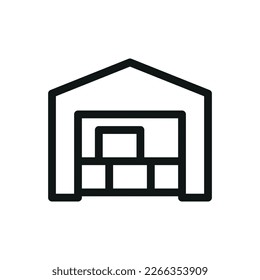 Distribution center isolated icon, warehouse with boxes vector symbol with editable stroke