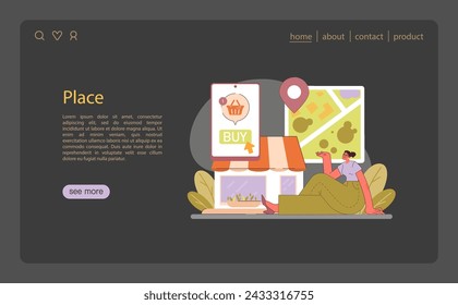 Distribution channel focus. Maximizing product reach with strategic placement. Digital and physical market integration. Flat vector illustration.