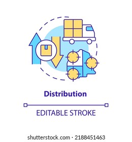 Distribution concept icon. Logistic service. Element of supply chain management abstract idea thin line illustration. Isolated outline drawing. Editable stroke. Arial, Myriad Pro-Bold fonts used