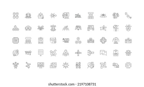 Distribution concept illustration, linear icons, line signs set, vector collection