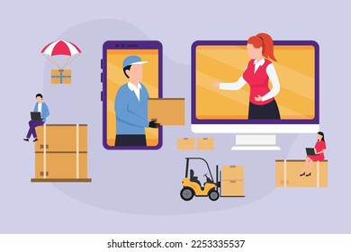 Distribution - delivery app on a smartphone 2d vector illustration concept for banner, website, illustration, landing page, flyer, etc