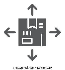 Distribution glyph icon, logistics and package, box with arrows sign, vector graphics, a solid pattern on a white background, eps 10.