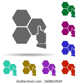 Distribution, hand, hexagon in multi color style icon. Simple glyph, flat vector of business icons for ui and ux, website or mobile application