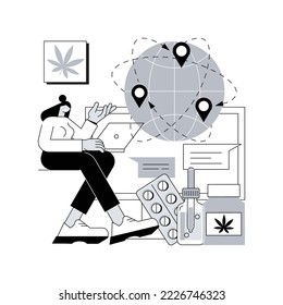 Distribución de productos de cáñamo abstracto concepto de ilustración vectorial. Comercio minorista de cannabis, mercado de venta de marihuana, pedido en línea, extracto de cáñamo, suplemento alimenticio, metáfora abstracta mayorista.