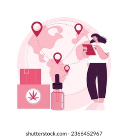 Distribución de productos de cáñamo abstracto concepto de ilustración vectorial. Comercio minorista de cannabis, mercado de venta de marihuana, pedido en línea, extracto de cáñamo, suplemento alimenticio, metáfora abstracta mayorista.