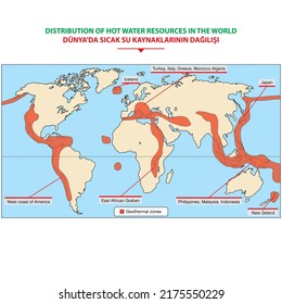 Distribution of hot water resources in the world