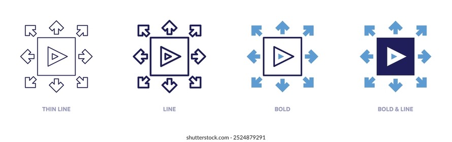 Icono de distribución en 4 estilos diferentes. Línea delgada, línea, negrita y línea negrita. Estilo duotono. Trazo editable.
