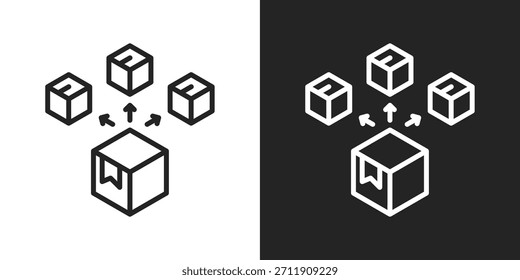 Icono de distribución en estilo de línea en blanco y negro