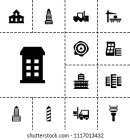 Distribution icon. collection of 13 distribution filled icons such as forklift, building, modern curved building. editable distribution icons for web and mobile.