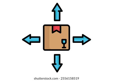 Distribution icon. colored outline icon style. product with arrow. icon related to procurement. procurement management elements vector illustration