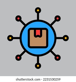 Distribution icon in filled line style about logistics, use for website mobile app presentation