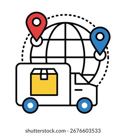 Vertriebssymbol für globale Produktauslieferung, Lieferkettenlogistik und Transportsysteme zur Optimierung von Vertriebswegen.