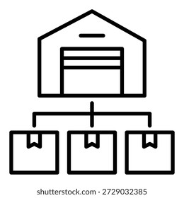 Icono de la distribución de mercancías del almacén en cajas del paquete