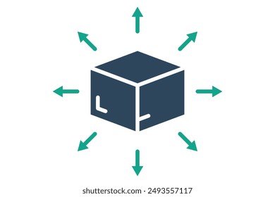 Distribution icon. pack box with arrow. icon related to delivery. solid icon style. business elements vector illustration