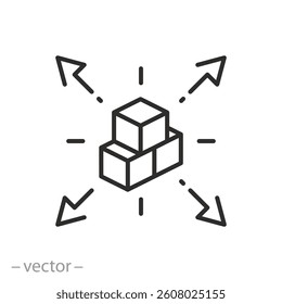 distribution icon, parcel delivery, logistics services, thin line symbol on white background - editable stroke vector illustration eps10