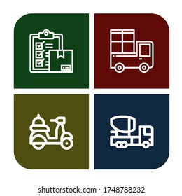 conjunto de iconos de distribución. Colección de íconos de entrega, camión mezclador