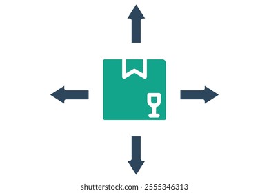 Distribution icon. solid icon style. product with arrow. icon related to procurement. procurement management elements vector illustration