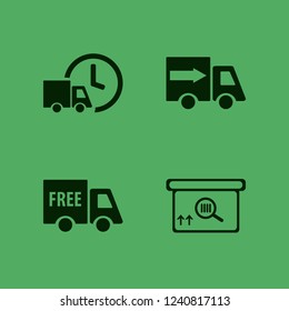 distribution icon. distribution vector icons set free delivery, fast delivery truck and square barcode box