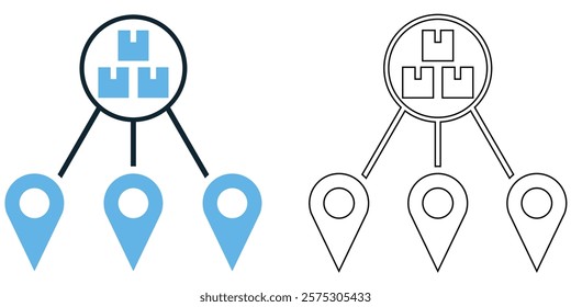 distribution icon vector. Includes symbols like delivery trucks, warehouses, boxes, arrows, supply chains and logistics. Pictogram symbol ui and ux design, glyphs and line