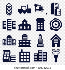 Distribution icons set. set of 16 distribution filled icons such as forklift, building, modern curved building, building   isolated  sign symbol, business center, arrow up
