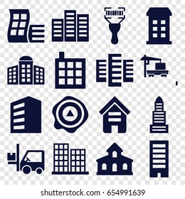Distribution icons set. set of 16 distribution filled icons such as building, modern curved building, building   isolated  sign symbol, business center, arrow up, forklift