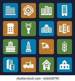 Distribution icons set. set of 16 distribution filled icons such as forklift, building, building   isolated  sign symbol, business center, arrow up, cargo, cargo truck