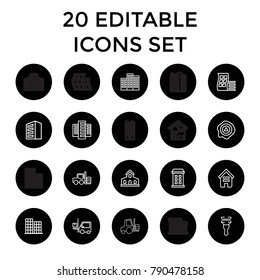 Distribution icons. set of 20 editable outline distribution icons such as forklift, building, modern curved building. best quality distribution elements in trendy style.